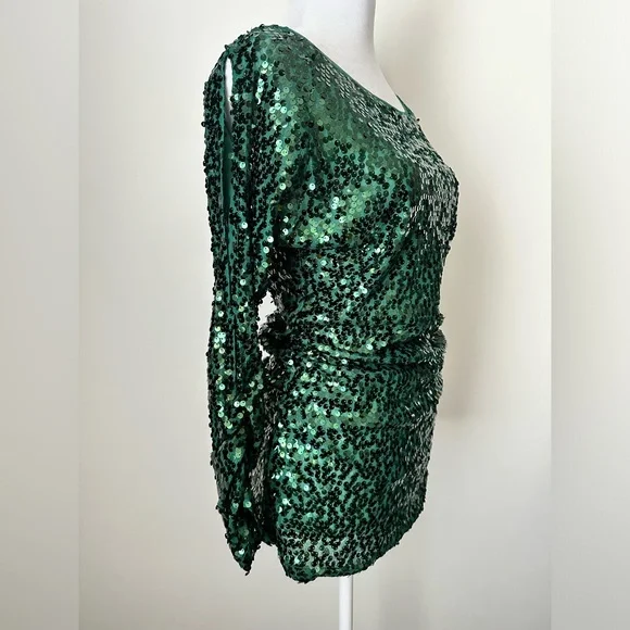 BOSTON PROPER Sequined Emerald Cold-Shoulder Blouse Top NWT Women’s Size Medium - Picture 4 of 11